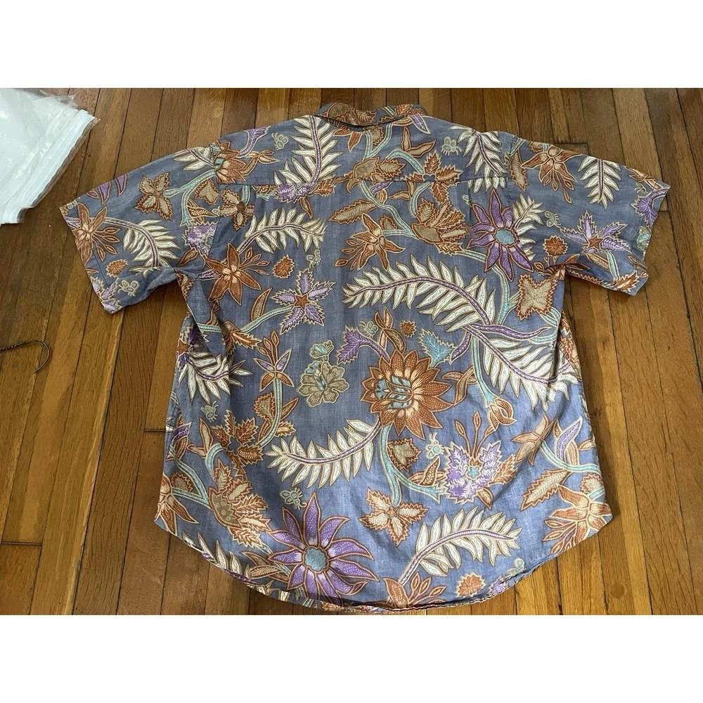 Vtg Y2K Banana Republic Men's Med Blue Floral Hawaiian Aloha Shirt 100% Cotton L